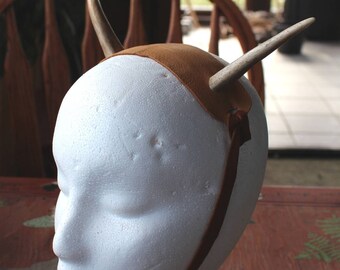 Real deer antler and natural deerskin headdress headband stag Horned God Herne Cernunnos pagan totem ritual Beltane Wicca crown