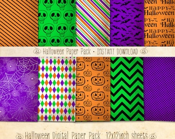 Halloween Paper Pack Spooky & Spunky 10 Digital Sheets - INSTANT DOWNLOAD - Scrapbooking Card Making Party Decoration by Sassaby Parties