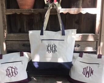 Monogrammed Zippered Canvas Tote
