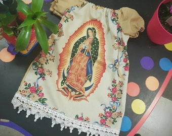 Virgin of guadalupe religious dress. Made to order. Off white.
