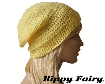 yellow beanie, spring beanie, womans slouch beanie, crochet spring hat, spring accessories, womans spring hat