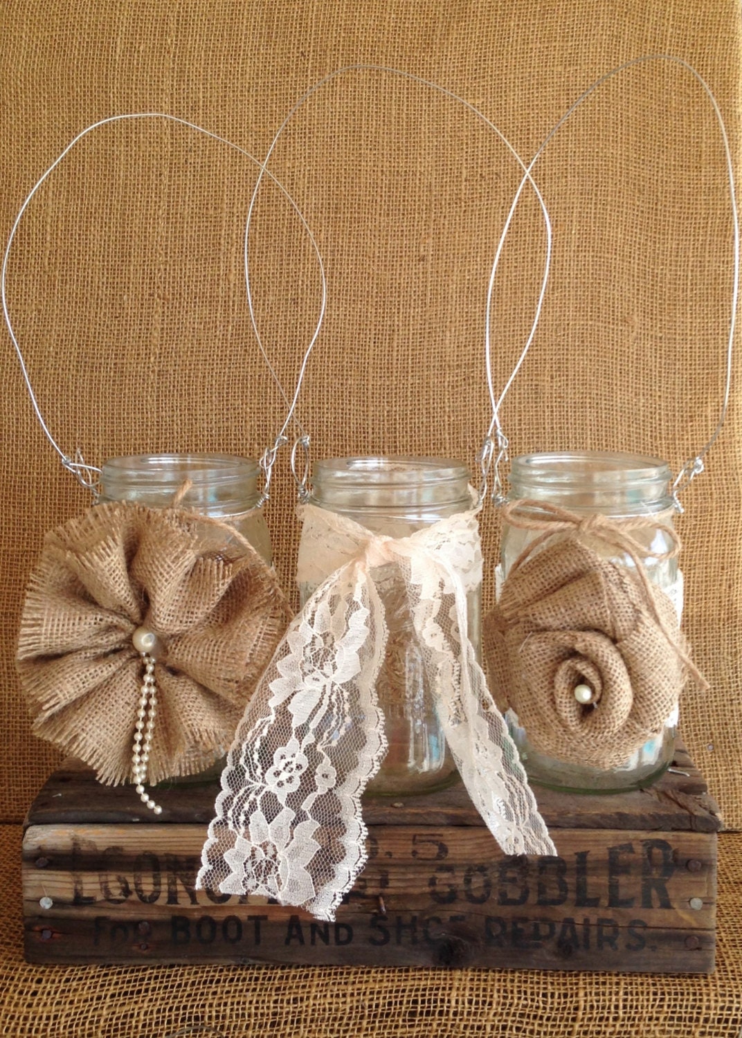 Hanging Mason Jars Ball jars Flower Vases/Candle Votive