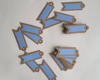 Labels for favors or small gifts, pack of 20 blue cards on a Kraft paper basis, to write name or event date