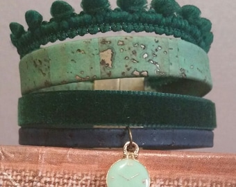 Green Velvet Cuff Bracelet and Liège