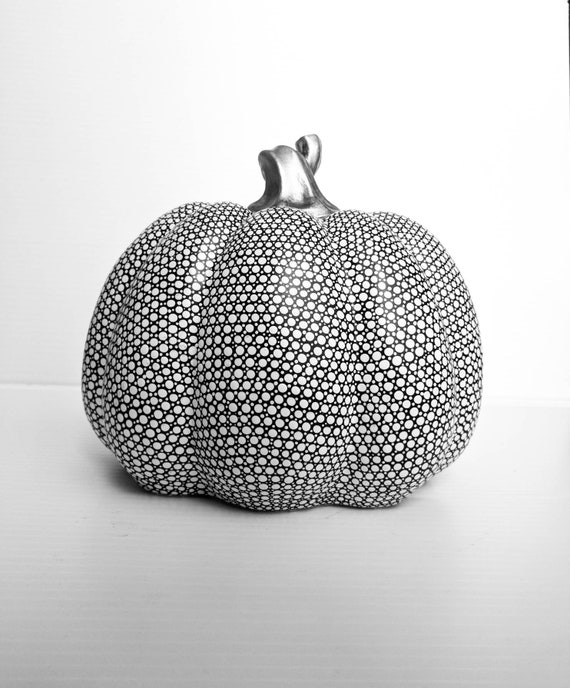 Pumpkin: Hand Painted resin Pumpkin Black and White Pumpkin dot art