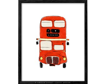 London print London bus print London poster London bus poster I love London print Double Decker Red Bus Illustration print bus illustration