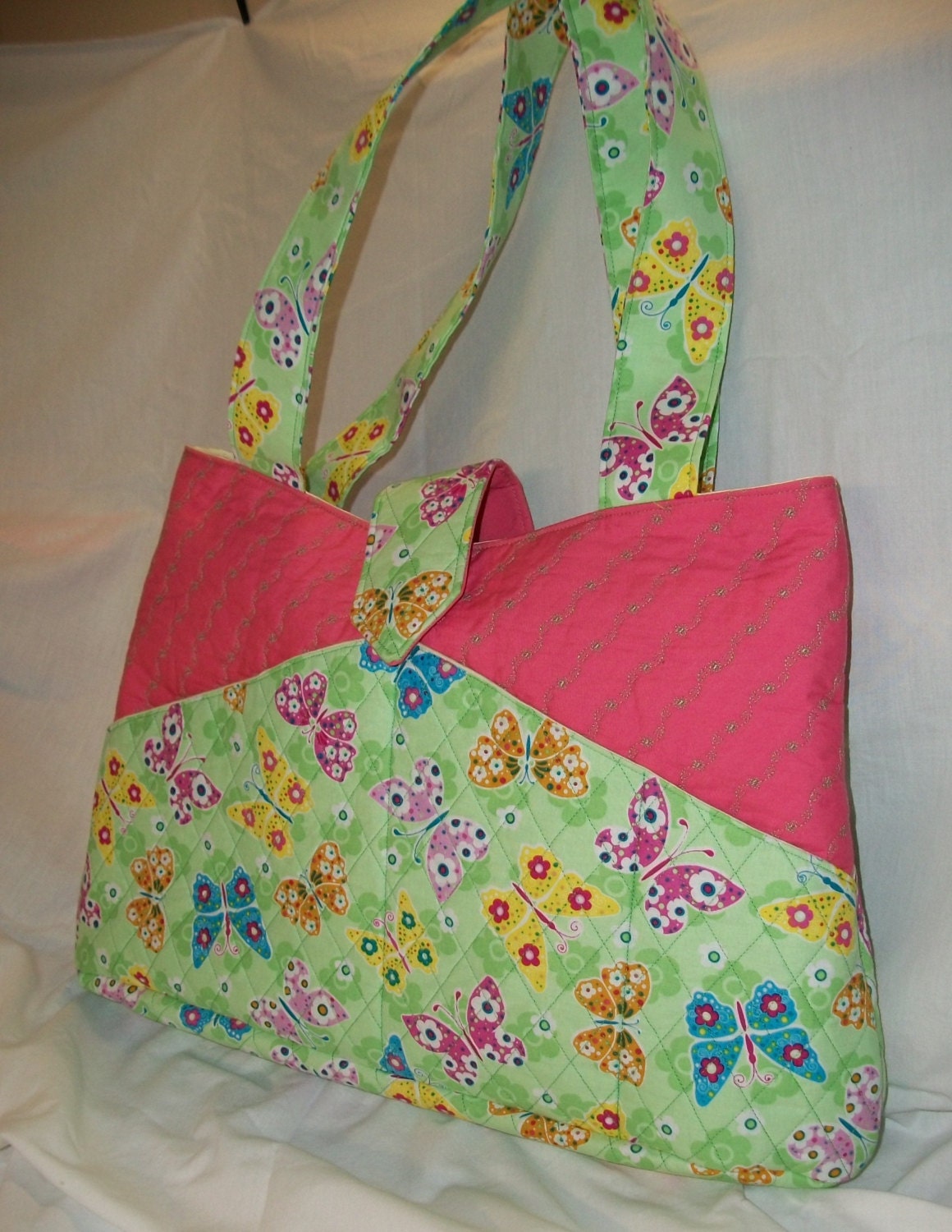 VERY Cute and girly Quilted baby diaper bag with butterflies