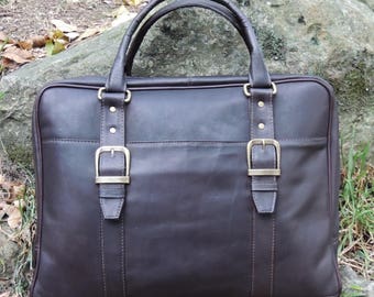 Genuine Vaquetta Brown Leather Overnight Bag, Laptop Bag, Hand crafted in Colombia