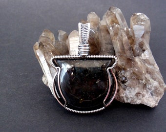 Cauldron Pendant ~ Black Granite ~ Hand-cut Stone ~ Handcrafted with Recycled Sterling Silver ~ Gothic ~ Witch ~ Transformation Talisman