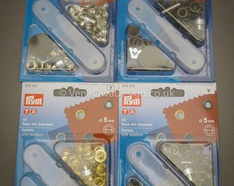 Prym Corsetry Eyelets and Washers 5mm packs of 40 (with tool) or 100 (bulk pack without tool).