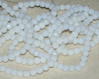 Faceted White Matte Crystal Glass Rounds - 4MM
