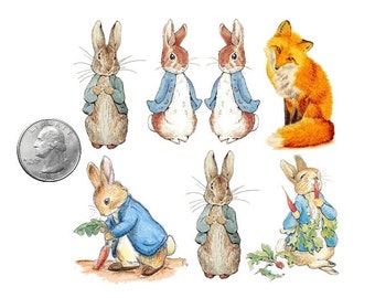 Temporary Tattoo - Set of 7 Peter Rabbrats and Fox / 6 Victorian Cats / Tattoo Flash