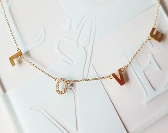 Sterling Silver.L.O.V.E.dainty love letter necklace.