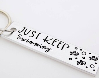 Custom Motivational, Just Keep Swimming, Hand stamped gift, Gift for daughter, Graduation gift, coping, loss, memorial, breakup, divorce
