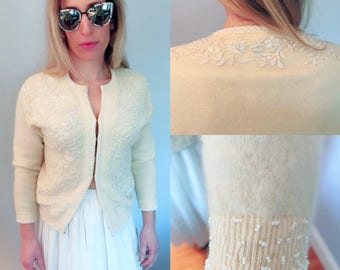 Vintage John Wanamaker Ivory Beaded Cardigan