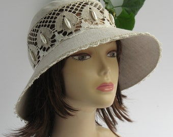 Wide brimmed summer hat Floppy Sun Hat Womens Hat Trendy Natural Hat Summer fashion Beach wear Linen hat Flax hat handmade beige wide brim.