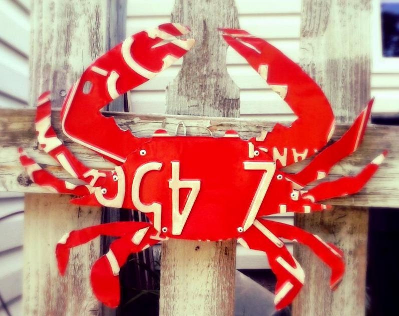 Upcycled Vintage Red License Plate Crab