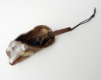 Brutalist Pottery Envelope, Hobbitware, Brown and Cream, Small Wabi Sabi Container, Spoon Rest, Chopstick Rest