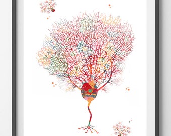 Purkinje Neuron Watercolor Print Brain Art Neuroscience Art Purkinje Cell Giclee Print Science Anatomy Art Neurosurgery Neurology art gift