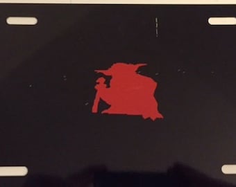 Yoda Cool Design - Black with Red License Plate INSERT- May the Force be with You