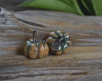 Heirloom Pumpkins- Handmade Porcelain Raku Bead Pair