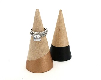 Ring cone, unique ring storage, painted wood decor, jewelry display, stocking stuffer, secret santa gift, gift for her