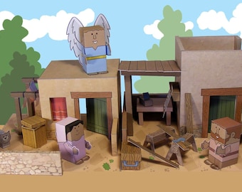 Bible MiniWorld Paper Toys - the Annunciation - Cut, assemble and play. Instant Download