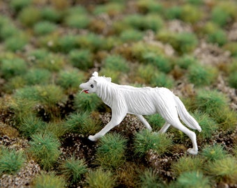 Vintage Miniature Coyote Figurine, White Coyote Diorama Shadowbox Letterpress Terrarium