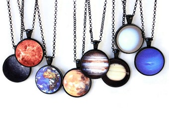 Planet Necklaces One Inch Black Solar System - Gift Idea for Geeks!
