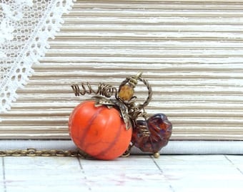 Autumn Necklace Pumpkin Pendant Necklace Fall Necklace Halloween Necklace Pumpkin Jewelry Orange Pumpkin