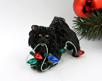 Pomeranian Black Christmas Ornament Figurine Lights Porcelain