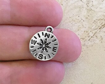 10 Silver Compass Charms 16mm × 14mm Antique Silver Tone Direction Navigation Travel Charm
