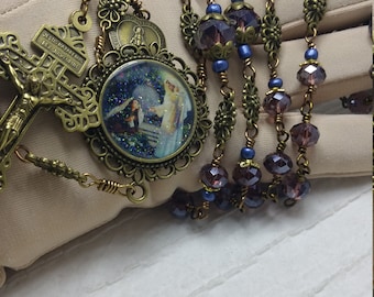 Vintage bronze rosary, Unbreakable Rosary, Ressurection Cameo,St Mary Magdelen, Embellished rosary, First Communion, Catholic wedding