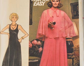 Vintage 1970s Butterick 4516 Sewing Pattern, Women's Size 16 Bust 38, Formal Dress, Maxi Dress, Evening Wear, Cape, Wrap UNCUT