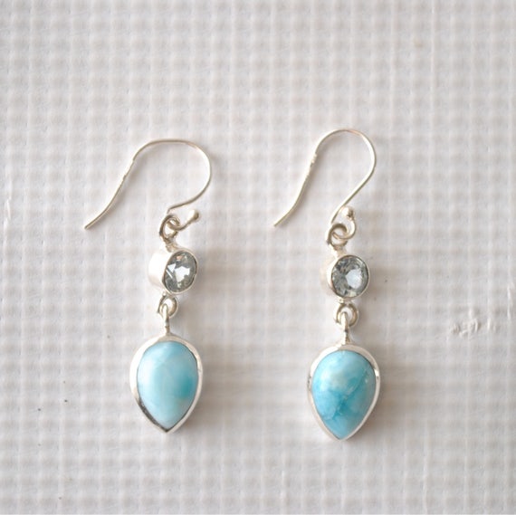 Sterling Silver Larimar Topaz Teardrop Earrings #9033