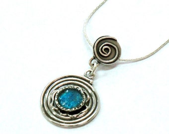 Unique Roman Glass Round Pendant, Roman Glass Pendant, Israel Jewelry, Unique Roman Glass Jewelry, Romantic Gift
