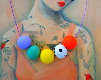 Handmade Polymer Clay Necklace - Netherlands Collection - Five Bead Lilac