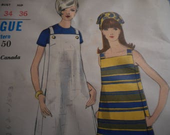 Vintage 1960's Vogue 7029 Mod Jumper and Dress Sewing Pattern Size 14 Bust 34