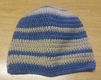 Blue&baige striped crochet beanie