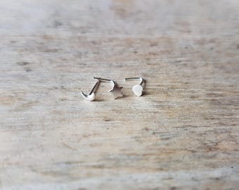 Sterling silver shaped nose stud 3mm celestial star moon crescent heart boho jewellery Easter jewelry best selling item silver