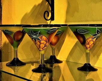 Hand Painted Hand blown One of a kind Margarita glasses