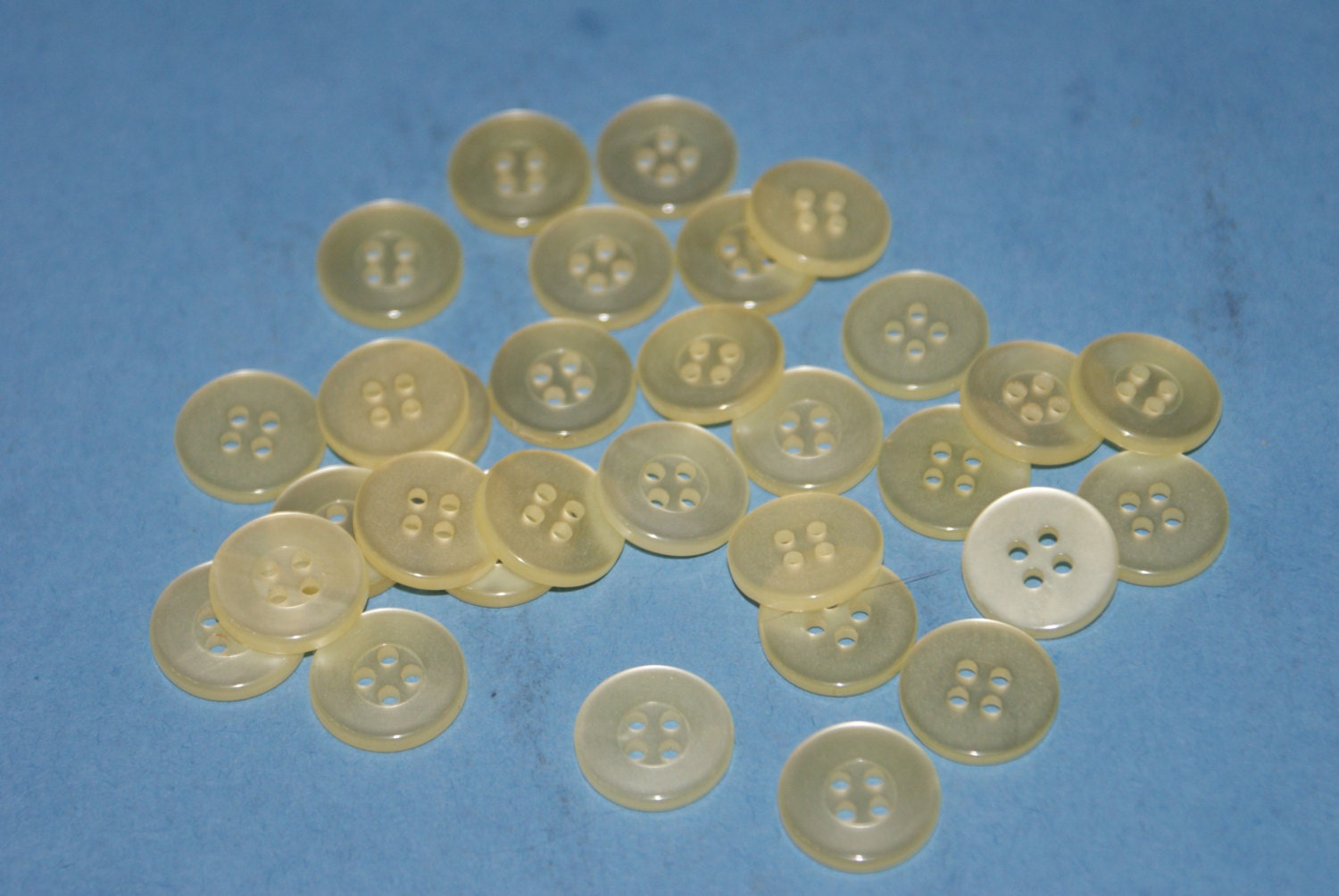 Vintage 30 Matching Small Shiny Yellow Colored 4 Hole Buttons