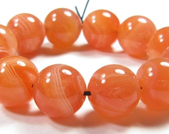 10mm Natural Genuine Orange Botswana Agate Round Bead - 12 beads - #SJ6125