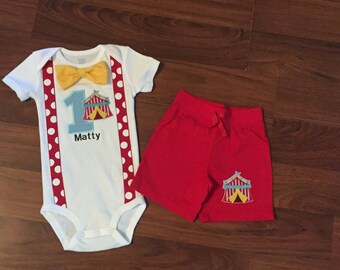 SALE!! Circus Embroidered First birthday, Boys birthday outfit, Baby boy first birthday, Circus party theme