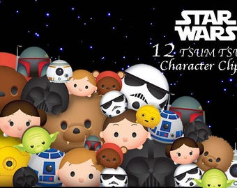 STAR WARS Tsum Tsum Clipart. 12 High Resolution Digital Clipart. Tsum Tsum Party. Star Wars Birthday. Baby shower. Party Supplies.