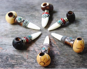 Smoking Pipe with Turquoise Coral Gemstone Pipe, El Sol Sun Native Symbol Smoking pipe, Handmade Wood faux bone Pipe, wood pipe