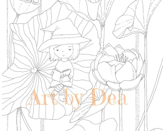 PENELOPES GARDEN Reading Among The Lilies Digital Download PDF Instant Coloring