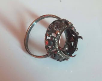 Vintage sterling silver ring setting, 875, size 8, USSR