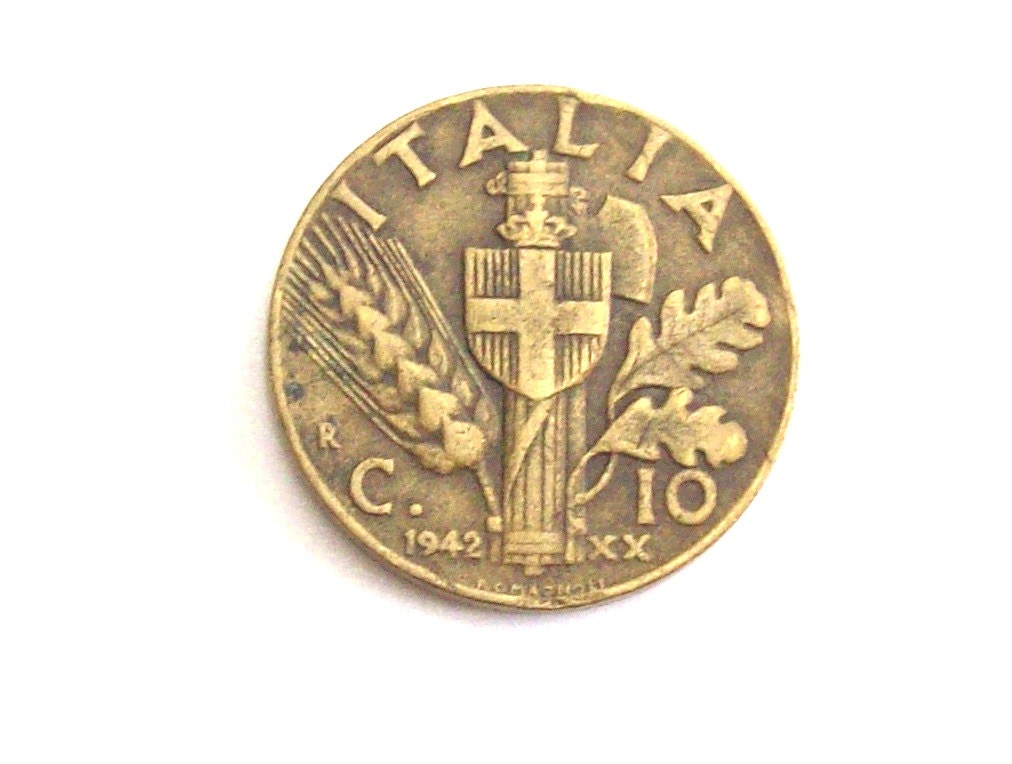 Vintage Italy 1942 cents 10 bronzital coin.Kingdom of Italy