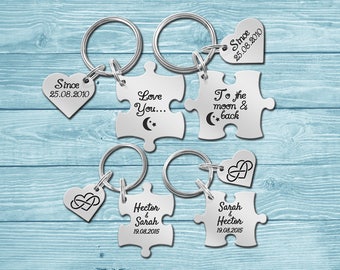 Keychain, Puzzle Keychain Keyring, Couple Keychain, Couple Keyring, Gift for Him Her, 2 Piece Set